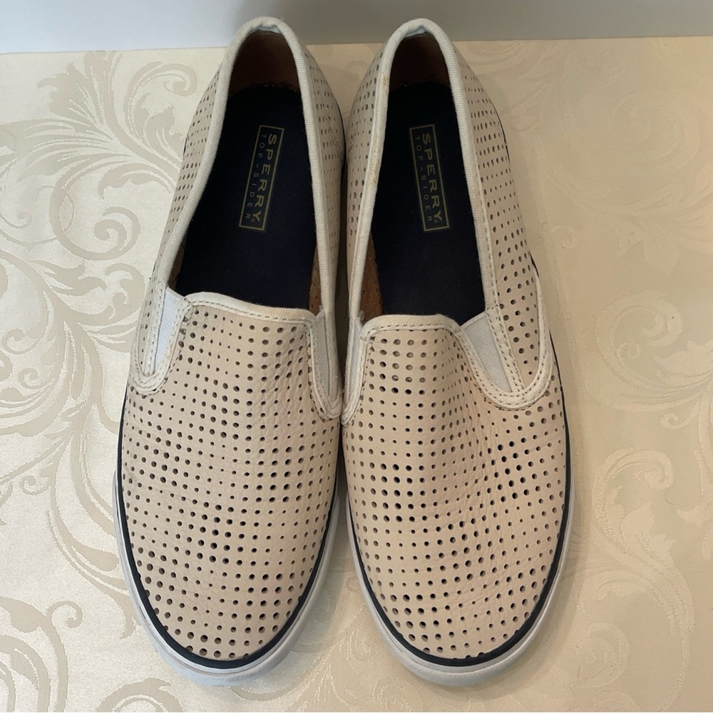 Sperry Women's Cream Perforated Slip-On Sneakers Size 8.5
